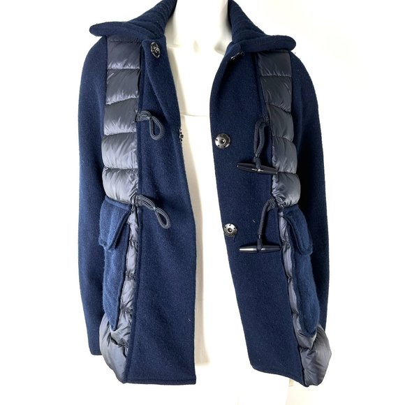 Authentic Moncler Navy Wool Padded Maglione Tricot Cardigan Down Jacket L - Picture 3 of 12